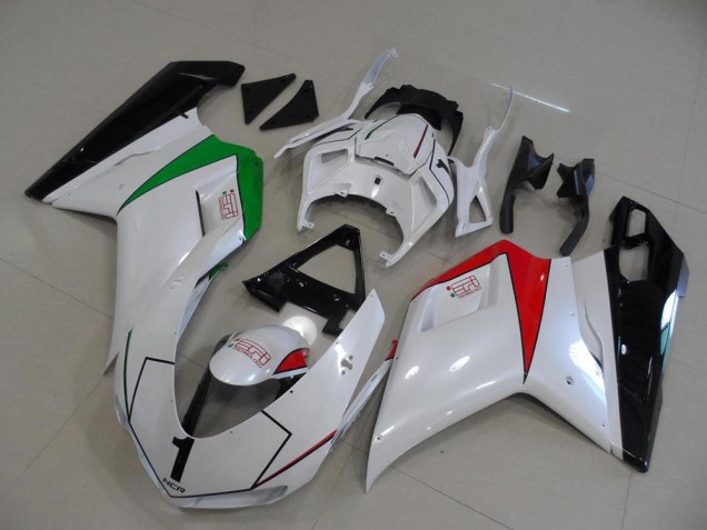 Carénage Ducati 848 1098 1198 07-14 - Blanc Nacré avec Italy Flag Carénage Ducati 848 1098 1198 07-14 - Blanc Nacré avec Italy Flag