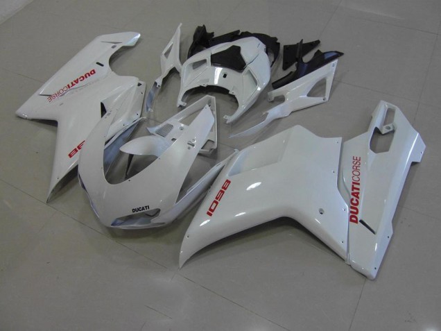 Carénage Ducati 848 1098 1198 07-14 - Blanc Nacré avec Rouge Décalque Carénage Ducati 848 1098 1198 07-14 - Blanc Nacré avec Rouge Décalque