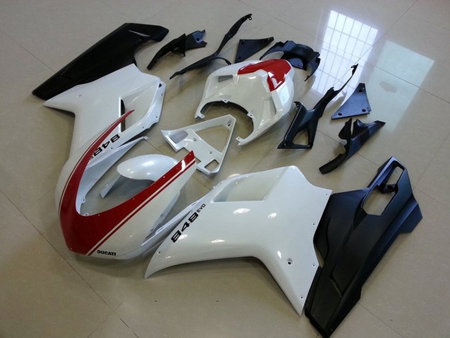 Carénage Ducati 848 1098 1198 07-14 - Noir Mat Blanc avec Rouge Bande Carénage Ducati 848 1098 1198 07-14 - Noir Mat Blanc avec Rouge Bande
