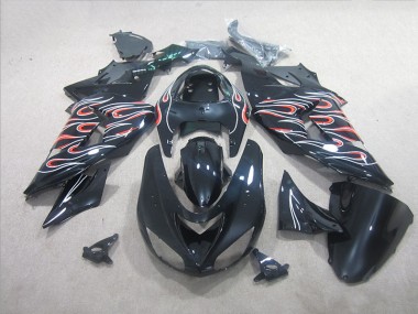 Carénage Kawasaki ZX10R 06-07 - Noir Blanc Rouge Flamme