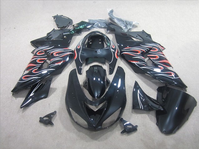 Carénage Kawasaki ZX10R 06-07 - Noir Blanc Rouge Flamme