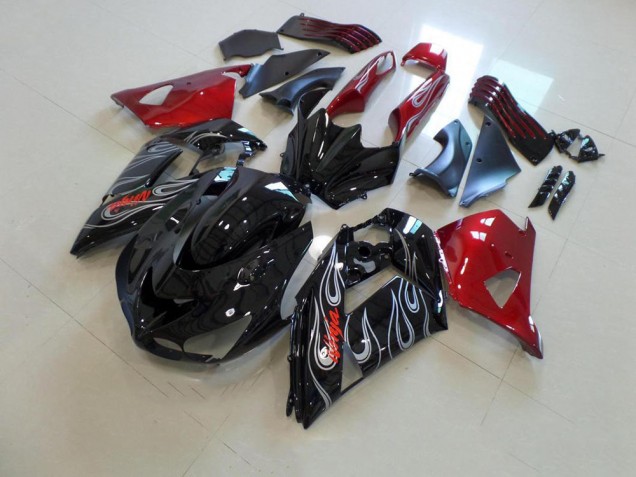 Carénage Kawasaki ZX14R ZZR 1400 06-11 - Noir Nd Rouge Argent Flamme Carénage Kawasaki ZX14R ZZR 1400 06-11 - Noir Nd Rouge Argent Flamme