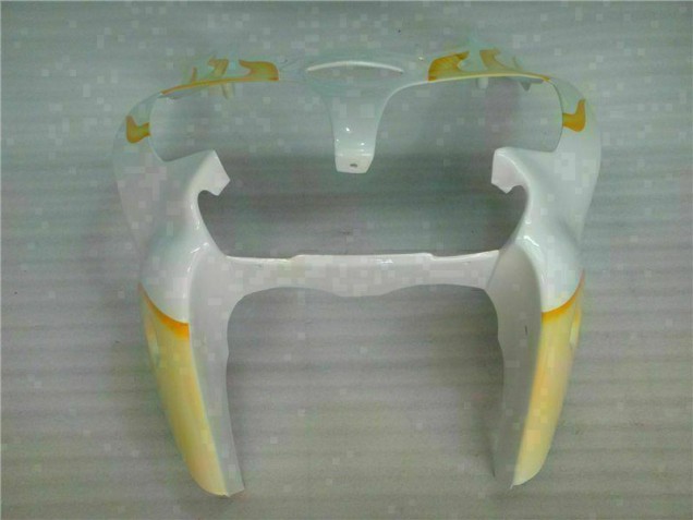 Carénage Kawasaki ZX6R 00-02 - Blanc Jaune Flamme Carénage Kawasaki ZX6R 00-02 - Blanc Jaune Flamme