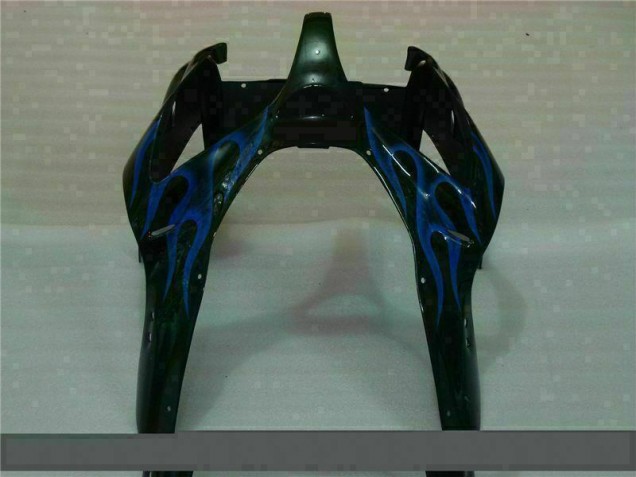 Carénage Kawasaki ZX6R 00-02 - Noir avec Bleu Flamme Carénage Kawasaki ZX6R 00-02 - Noir avec Bleu Flamme