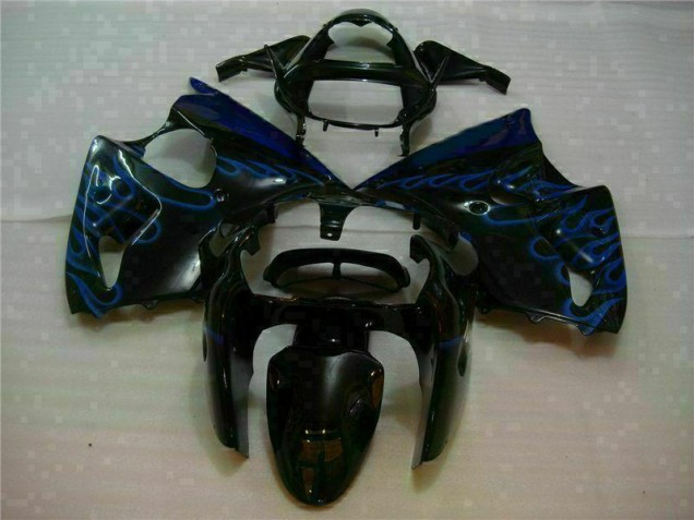 Carénage Kawasaki ZX6R 00-02 - Noir avec Bleu Flamme Carénage Kawasaki ZX6R 00-02 - Noir avec Bleu Flamme