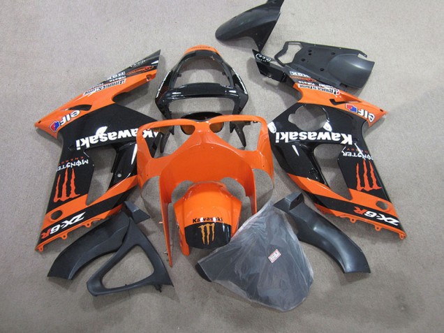 Carénage Kawasaki ZX6R 03-04 - Noir Orange Monster