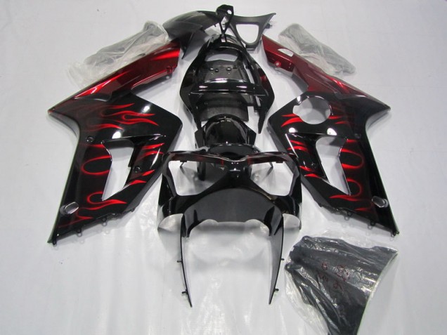 Carénage Kawasaki ZX6R 03-04 - Noir Rouge Flamme Carénage Kawasaki ZX6R 03-04 - Noir Rouge Flamme