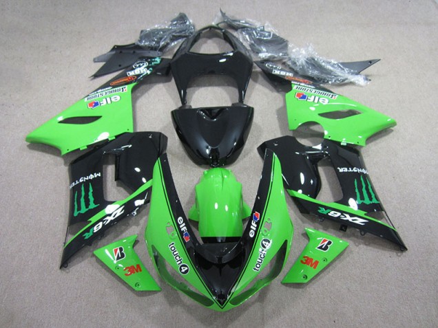 Carénage Kawasaki ZX6R 05-06 - Noir Vert 3M Touch4 Monster Carénage Kawasaki ZX6R 05-06 - Noir Vert 3M Touch4 Monster