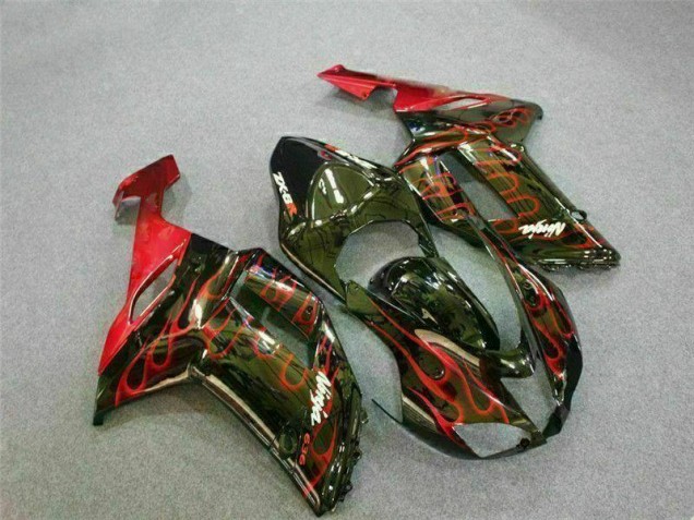 Carénage Kawasaki ZX6R 07-08 - Noir Rouge Flamme