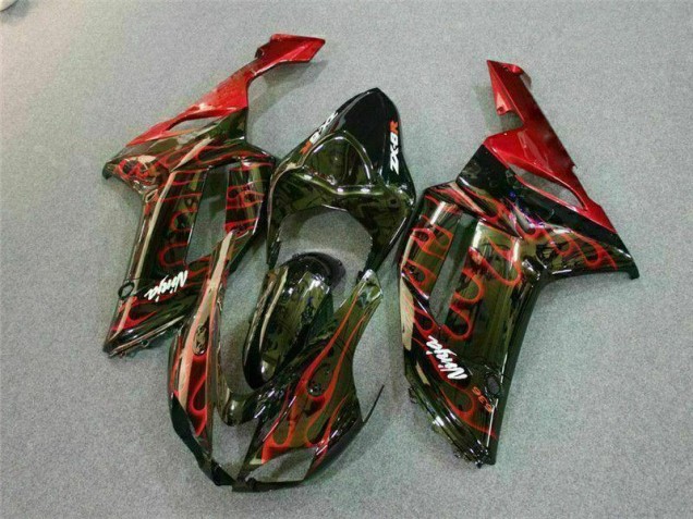 Carénage Kawasaki ZX6R 07-08 - Noir Rouge Flamme