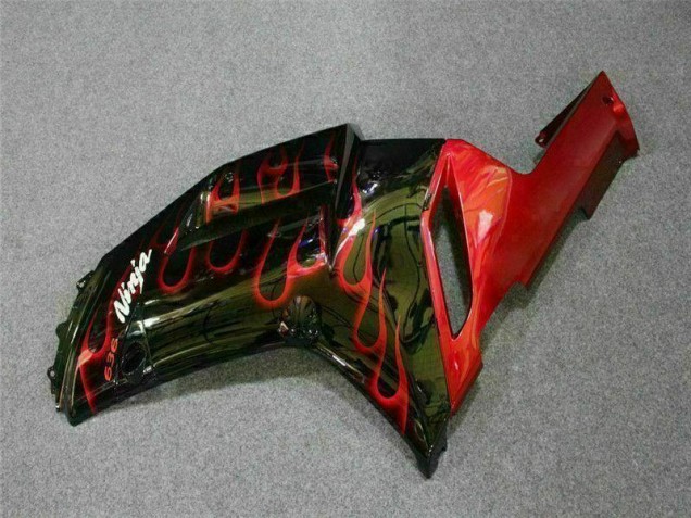 Carénage Kawasaki ZX6R 07-08 - Noir Rouge Flamme