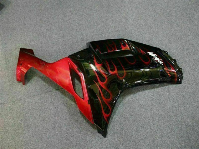 Carénage Kawasaki ZX6R 07-08 - Noir Rouge Flamme