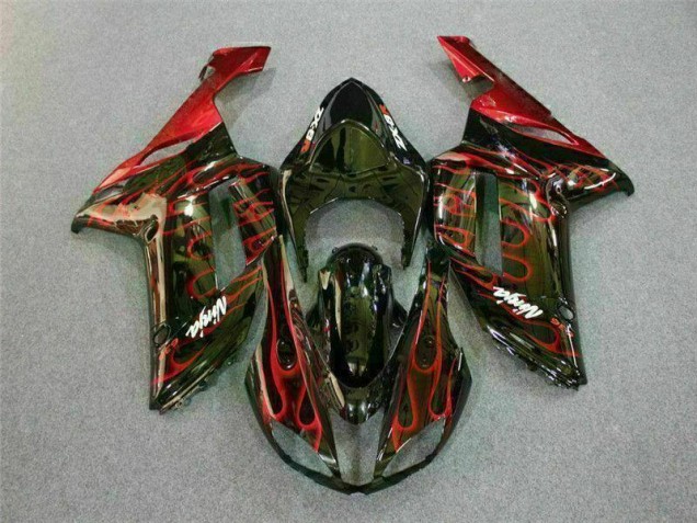 Carénage Kawasaki ZX6R 07-08 - Noir Rouge Flamme