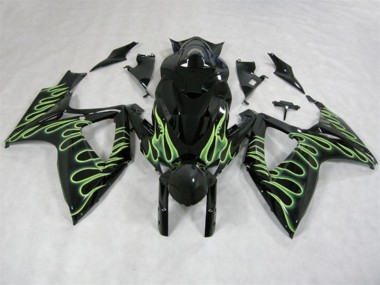 Carénage Suzuki GSXR 600 K6 06-07 - Noir Vert Flamme