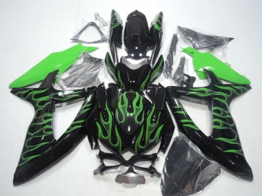 Carénage Suzuki GSXR 600 K8 08-10 - Noir Vert Flamme