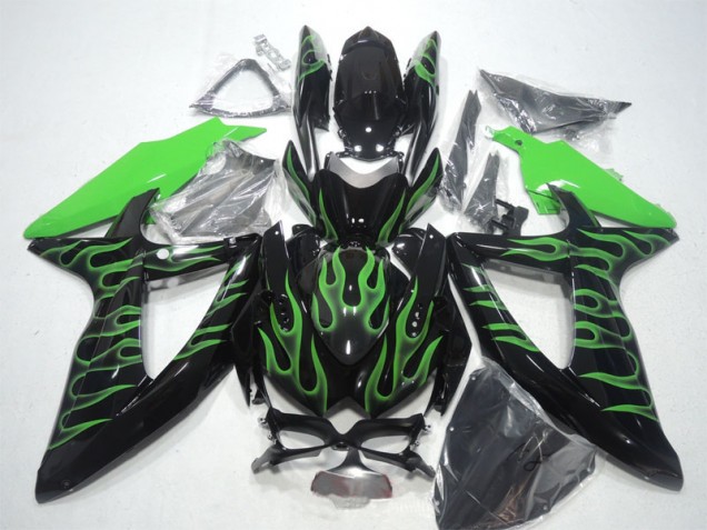 Carénage Suzuki GSXR 600 K8 08-10 - Noir Vert Flamme Carénage Suzuki GSXR 600 K8 08-10 - Noir Vert Flamme