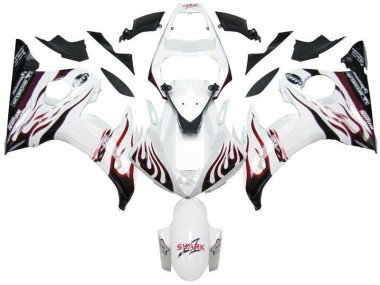 Carénage Yamaha R6 03-05 - Blanc Noir Rouge Flamme