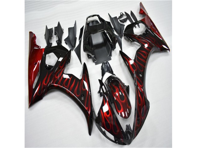 Carénage Yamaha R6 03-05 - Noir Rouge Flamme Carénage Yamaha R6 03-05 - Noir Rouge Flamme