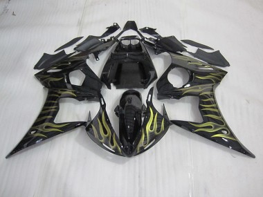 Carénage Yamaha R6 03-05 - Noir avec Jaune Flamme