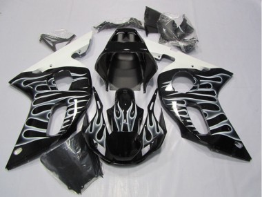 Carénage Yamaha R6 98-02 - Noir Blanc Flamme