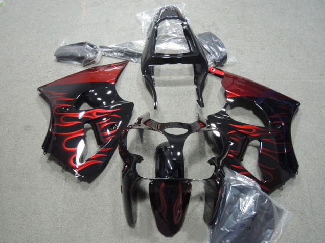 Carénages Kawasaki ZX6R 00-02 - Noir Rouge Flamme Carénages Kawasaki ZX6R 00-02 - Noir Rouge Flamme