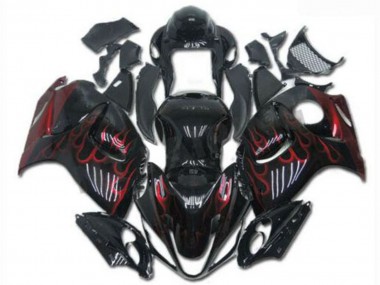 Carénages Moto Suzuki GSXR 1300 Hayabusa 2008-2020 - Noir Brillant Rouge Flamme Vendre