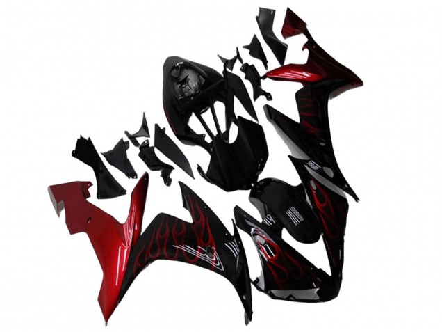 Carénages Moto Yamaha YZF R1 2004-2006 - Noir Brillant Rouge Flamme