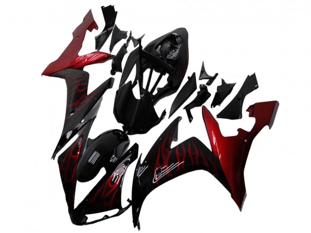 Carénages Moto Yamaha YZF R1 2004-2006 - Noir Brillant Rouge Flamme