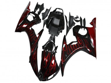 Carénage Moto Yamaha YZF R6 2003-2004 - Noir Brillant Rouge Flamme Vendre