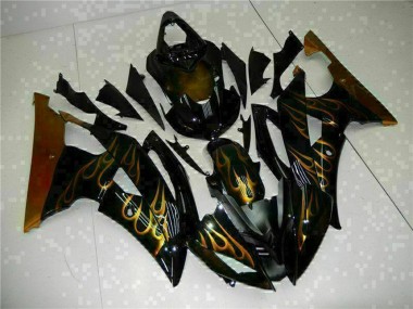 Carénages Moto Yamaha YZF R6 2008-2016 - Noir Brillant Or Flamme Vendre