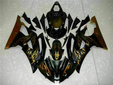Carénages Moto Yamaha YZF R6 2008-2016 - Noir Brillant Or Flamme Vendre