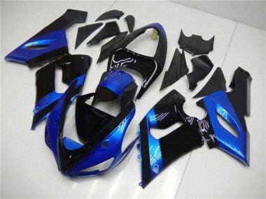 Kits Carénage Moto Kawasaki ZX6R 2005-2006 - Bleu Noir Brillant Vendre