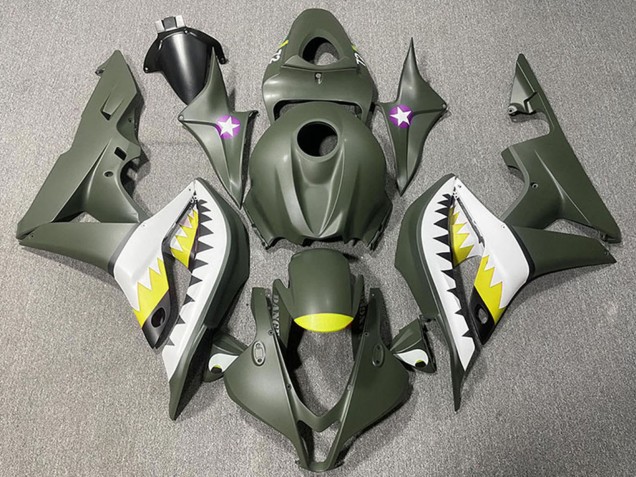 Carénages Moto Honda CBR600RR 2007-2008 - Vert Armée Blanc Jaune Requin