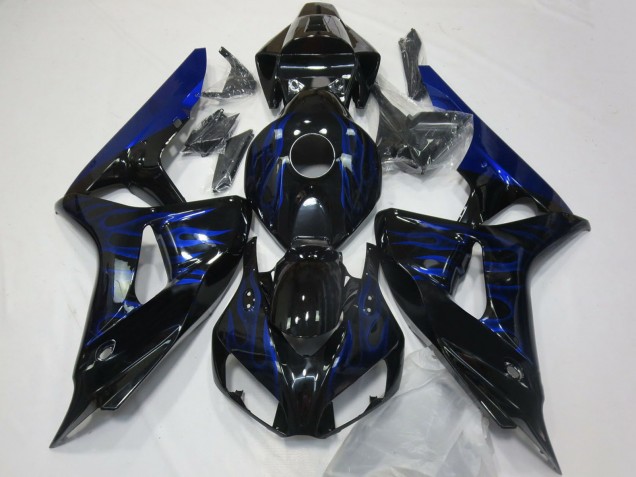 Carénages Moto Honda CBR1000RR 2006-2007 - Noir Brillant Bleu Flamme