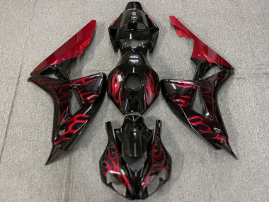 Carénages Moto Honda CBR1000RR 2006-2007 - Noir Brillant Rouge Flamme Vendre