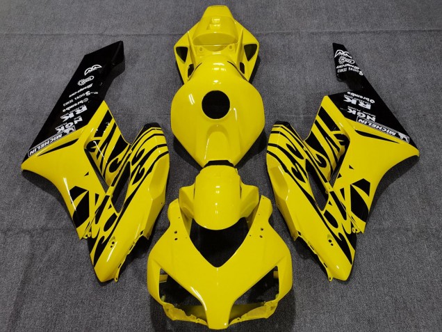 Carénages Moto Honda CBR1000RR 2004-2005 - Jaune Noir Brillant Flamme