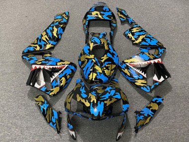 Carénages Moto Honda CBR600RR 2003-2004 - Bleu Or Camouflage Requin Vendre