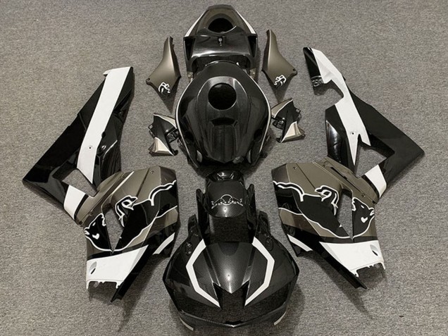 Carénages Moto Honda CBR600RR 2013-2023 - Noir Fibre de Carbone Blanc Taureau