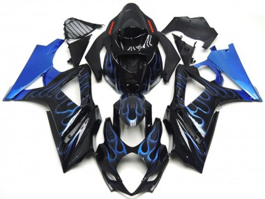 Carénages Moto Suzuki GSXR 1000 2007-2008 - Noir Brillant Bleu Flamme Vendre