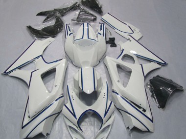 Carénages Moto Suzuki GSXR 1000 2007-2008 - Blanc Brillant Bleu Rayures Vendre