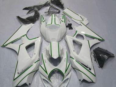 Carénages Moto Suzuki GSXR 1000 2007-2008 - Blanc Brillant Vert Rayures Vendre