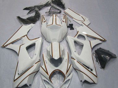 Carénages Moto Suzuki GSXR 1000 2007-2008 - Blanc Brillant Orange Rayures Vendre