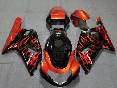 Carénages Moto Suzuki GSXR 600 / GSXR 750 2001-2003 - Noir Brillant Orange Flamme Vendre