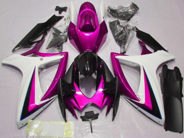 Carénages Moto Suzuki GSXR 600 / GSXR 750 2006-2007 - Blanc Rose Noir Brillant Vendre