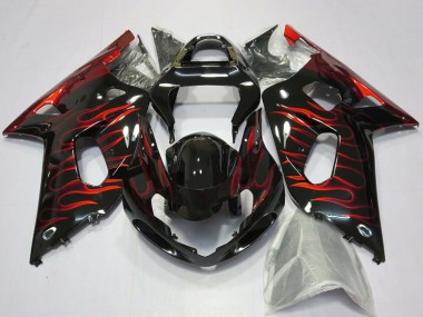 Carénages Moto Suzuki GSXR 600 / GSXR 750 2001-2003 - Noir Brillant Rouge Flamme Vendre