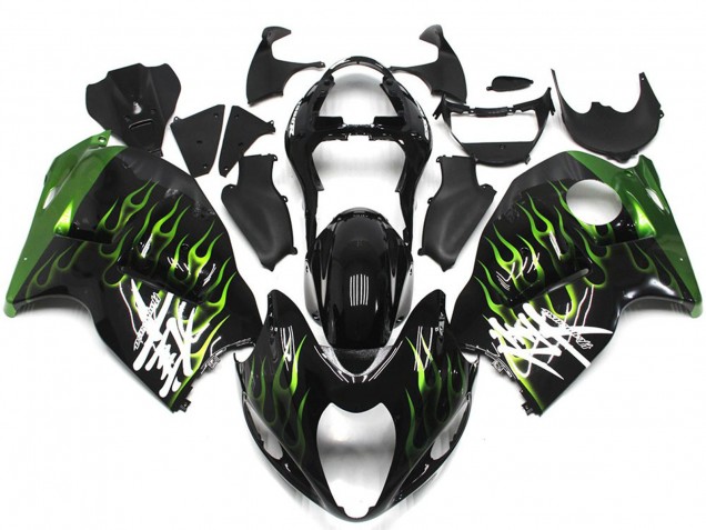 Carénages Moto Suzuki GSXR 1300 1996-2007 - Noir Brillant Vert Foncé Flamme