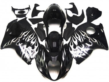 Carénages Moto Suzuki GSXR 1300 1996-2007 - Noir Brillant Argent Flamme Vendre