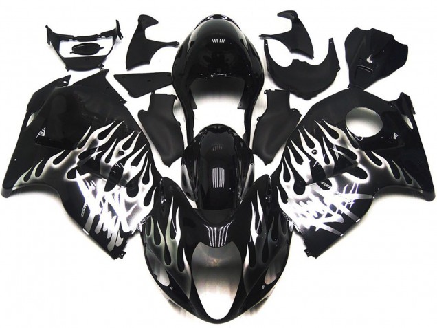 Carénages Moto Suzuki GSXR 1300 1996-2007 - Noir Brillant Argent Flamme