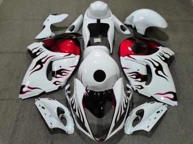 Carénages Moto Suzuki GSXR 1300 2008-2020 - Blanc Brillant Rouge Flamme Vendre
