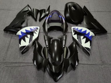 Carénages Moto Kawasaki ZX10R 2004-2005 - Noir Mat Bleu Foncé Requin Vendre